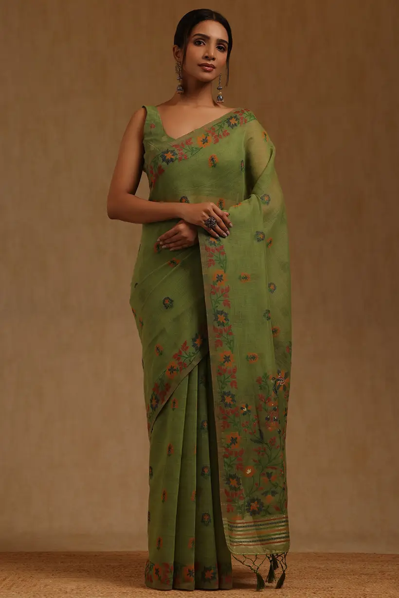 Green Chanderi Woven Design Saree